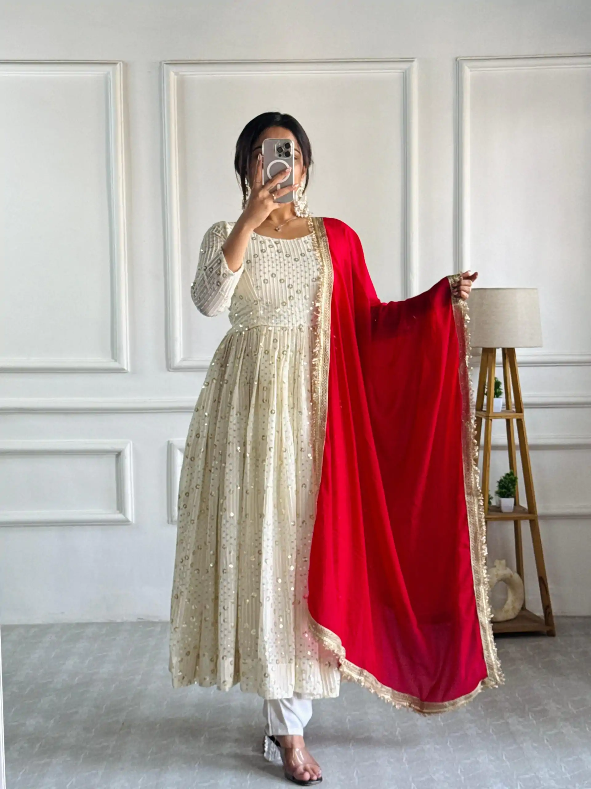 VLM 251 Half White Color Georgette Embroidery Work Gown Casual, Wedding, Party, Festive, Events Etc. Expected Delivery 4-6 Working Days @2099/- | Bollywood Gowns, Creative Gowns, Designer Gowns, Embroidered Gowns, Gowns, Party Wear Gowns