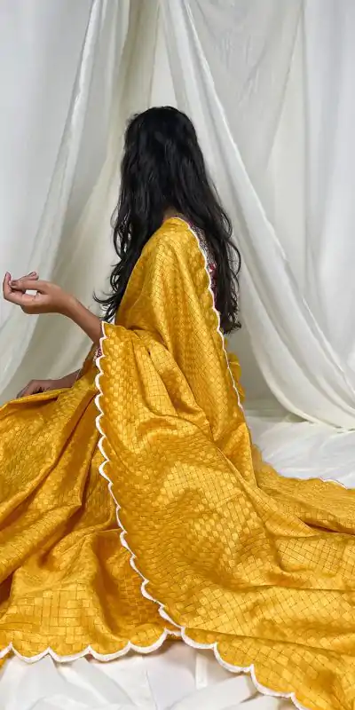 YNF 7706 Yellow Color Gadwall Chex Arce Work Saree Casual, Wedding, Festive, Events . Expected Delivery  4-6 Working Days @1549/- only                                                                                                                                           | Bollywood Sarees, Creative Sarees, Designer Sarees, Embroidered Sarees, Ethnic Saree, Modern Digital sarees, Party Wear Sarees, Sarees