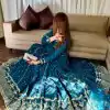 Elegant Rama Blue Color Star Georgette Embroidery Work Gown