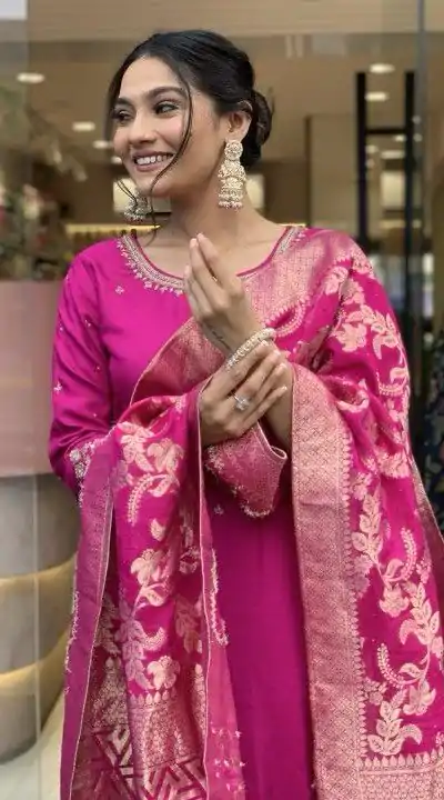 MF 755 Rani pink Color Roman Silk Coding Work Salwar Suit Casual, Wedding, Party, Festive, Events Etc.4-6 Working Days@ 1699/-only | Jump Suits, Casual Suits, Creative suits, Designer Suits, Palazzo Suits, Party Wear Suits, Patiala Suits, Salwar suit, Straight Suits