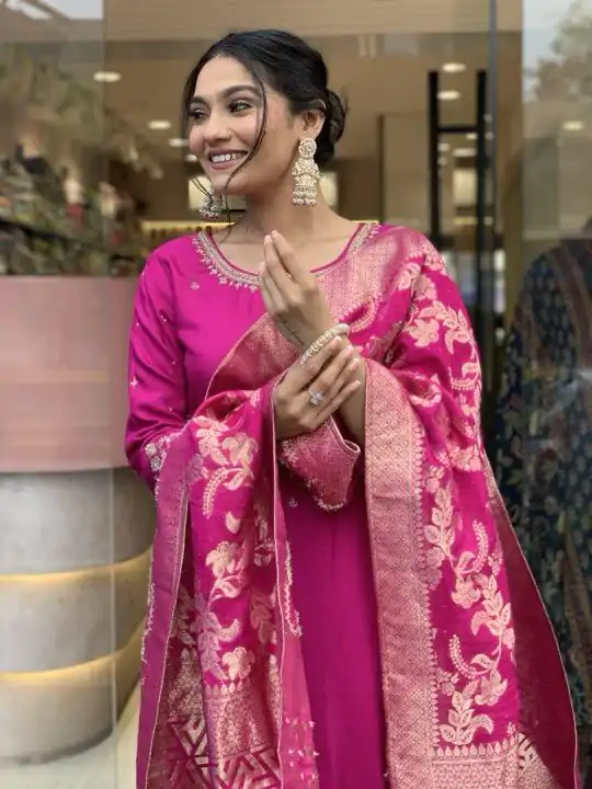 MF 755 Rani pink Color Roman Silk Coding Work Salwar Suit Casual, Wedding, Party, Festive, Events Etc.4-6 Working Days@ 1699/-only | Jump Suits, Casual Suits, Creative suits, Designer Suits, Palazzo Suits, Party Wear Suits, Patiala Suits, Salwar suit, Straight Suits