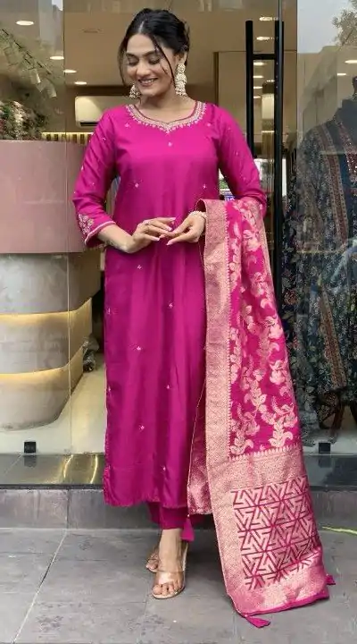 MF 755 Rani pink Color Roman Silk Coding Work Salwar Suit Casual, Wedding, Party, Festive, Events Etc.4-6 Working Days@ 1699/-only | Jump Suits, Casual Suits, Creative suits, Designer Suits, Palazzo Suits, Party Wear Suits, Patiala Suits, Salwar suit, Straight Suits