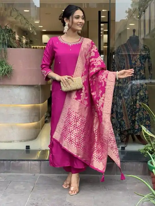 MF 755 Rani pink Color Roman Silk Coding Work Salwar Suit Casual, Wedding, Party, Festive, Events Etc.4-6 Working Days@ 1699/-only | Jump Suits, Casual Suits, Creative suits, Designer Suits, Palazzo Suits, Party Wear Suits, Patiala Suits, Salwar suit, Straight Suits