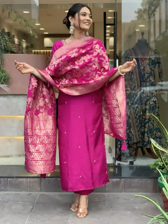 MF 755 Rani pink Color Roman Silk Coding Work Salwar Suit Casual, Wedding, Party, Festive, Events Etc.4-6 Working Days@ 1699/-only | Jump Suits, Casual Suits, Creative suits, Designer Suits, Palazzo Suits, Party Wear Suits, Patiala Suits, Salwar suit, Straight Suits