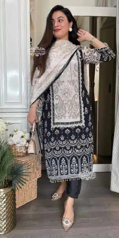 BE 337 White Color Chinon Printed Mirror Work Salwar Suit Casual, Wedding, Festive, Events . Expected Delivery  4-6 Working Days @1799/- only      | Jump Suits, Casual Suits, Creative suits, Designer Suits, Palazzo Suits, Party Wear Suits, Patiala Suits, Salwar suit, Straight Suits