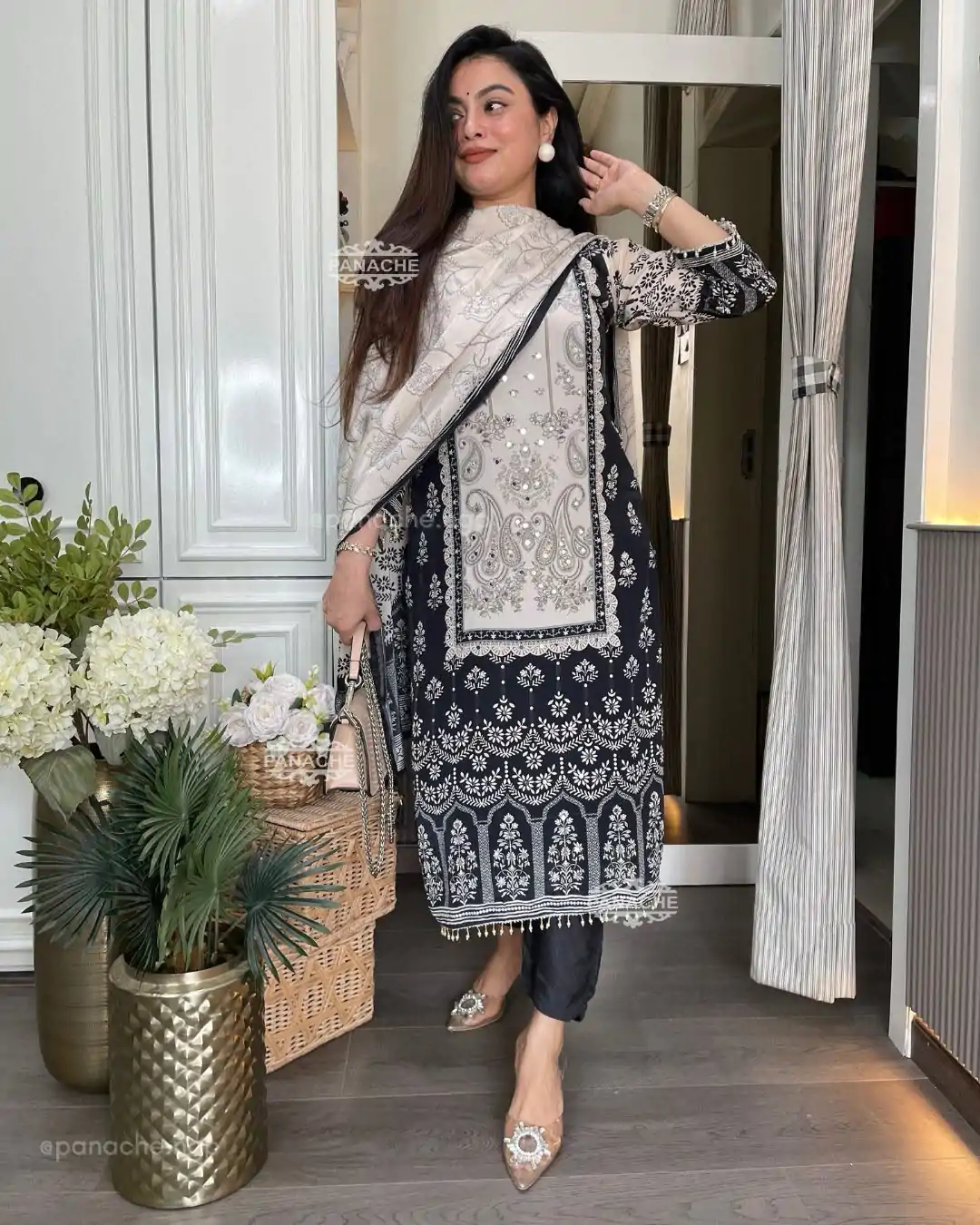 BE 337 White Color Chinon Printed Mirror Work Salwar Suit Casual, Wedding, Festive, Events . Expected Delivery  4-6 Working Days @1799/- only      | Jump Suits, Casual Suits, Creative suits, Designer Suits, Palazzo Suits, Party Wear Suits, Patiala Suits, Salwar suit, Straight Suits