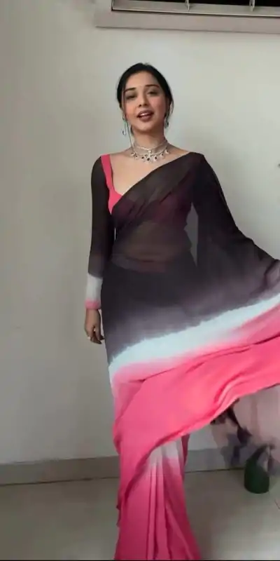 SC 235 Black Pink Color Soft Georgette Silk Ready To Wear Saree Casual, Wedding, Festive, Events . Expected Delivery  4-6 Working Days @1549/- only                                                                                                                                             | Bollywood Sarees, Creative Sarees, Designer Sarees, Embroidered Sarees, Ethnic Saree, Modern Digital sarees, Party Wear Sarees, Sarees