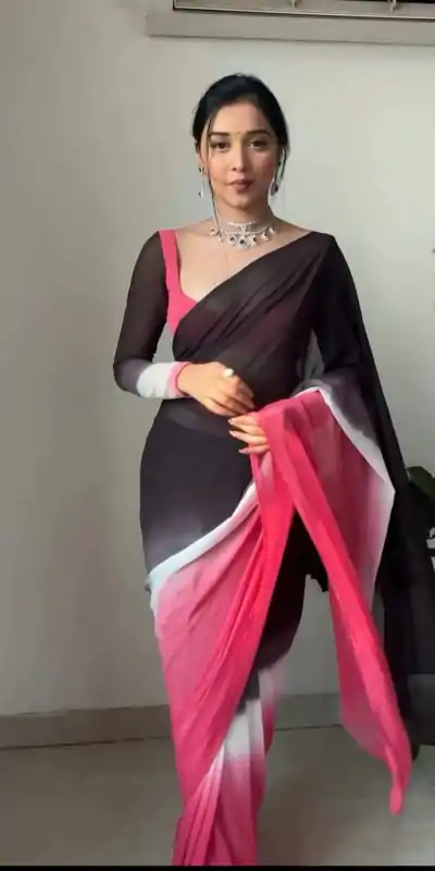 SC 235 Black Pink Color Soft Georgette Silk Ready To Wear Saree Casual, Wedding, Festive, Events . Expected Delivery  4-6 Working Days @1549/- only                                                                                                                                             | Bollywood Sarees, Creative Sarees, Designer Sarees, Embroidered Sarees, Ethnic Saree, Modern Digital sarees, Party Wear Sarees, Sarees