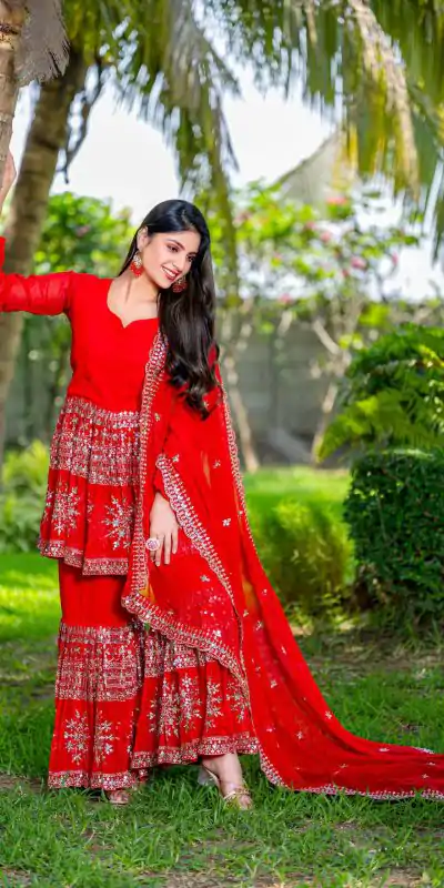 Ram 094 Red Color Georgette 7mm Sequence Work Salwar Suit Casual, Wedding, Festive, Events . Expected Delivery  4-6 Working Days @2349/- only      | Jump Suits, Casual Suits, Creative suits, Designer Suits, Palazzo Suits, Party Wear Suits, Patiala Suits, Salwar suit, Straight Suits