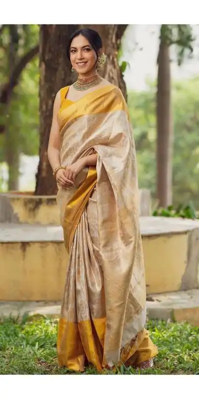 SC 231 Yellow Color Soft Lichi Silk Golden Jari Jacquard border Saree Casual, Wedding, Festive, Events . Expected Delivery  4-6 Working Days @1449/- only                                                                                                                                             | Bollywood Sarees, Creative Sarees, Designer Sarees, Embroidered Sarees, Ethnic Saree, Modern Digital sarees, Party Wear Sarees, Sarees