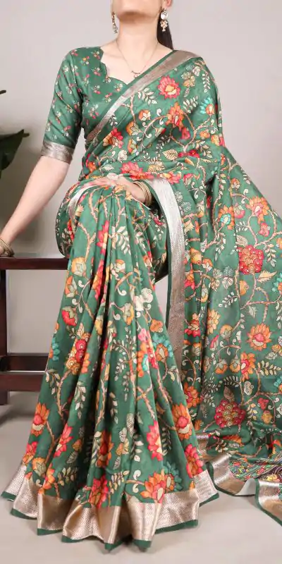 YNF 7019 Green Color Tushar Silk With Viscose Border Printed Saree Casual, Wedding, Festive, Events . Expected Delivery  4-6 Working Days @1699/- only                                                                                                                                           | Bollywood Sarees, Creative Sarees, Designer Sarees, Embroidered Sarees, Ethnic Saree, Modern Digital sarees, Party Wear Sarees, Sarees
