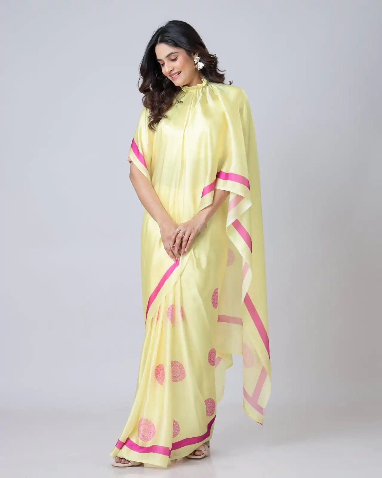 ST 1102B Lemon Yellow Color Japan Satin Digital Print Work Saree Casual, Wedding, Festive, Events . Expected Delivery  4-6 Working Days @1849/- only      | Bollywood Sarees, Creative Sarees, Designer Sarees, Embroidered Sarees, Ethnic Saree, Modern Digital sarees, Party Wear Sarees, Sarees
