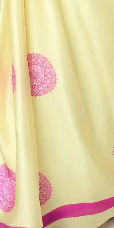 ST 1102B Lemon Yellow Color Japan Satin Digital Print Work Saree Casual, Wedding, Festive, Events . Expected Delivery  4-6 Working Days @1849/- only      | Bollywood Sarees, Creative Sarees, Designer Sarees, Embroidered Sarees, Ethnic Saree, Modern Digital sarees, Party Wear Sarees, Sarees