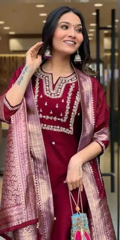 MF 749 Maroon Color Roman Silk Coding Work Salwar Suit Casual, Wedding, Party, Festive, Events Etc.4-6 Working Days@ 1699/-only | Jump Suits, Casual Suits, Creative suits, Designer Suits, Palazzo Suits, Party Wear Suits, Patiala Suits, Salwar suit, Straight Suits