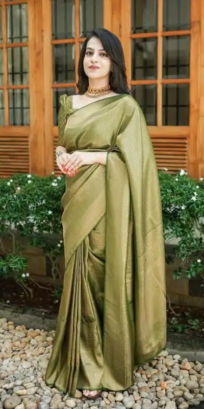 KP 4074 Mehndi Color Lichi Silk Jacquard Work On All Over Saree Casual, Wedding, Festive, Events . Expected Delivery  4-6 Working Days @1399/- only                                                                                                                                           | Bollywood Sarees, Creative Sarees, Designer Sarees, Embroidered Sarees, Ethnic Saree, Modern Digital sarees, Party Wear Sarees, Sarees