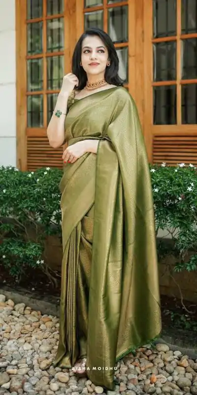 KP 4074 Mehndi Color Lichi Silk Jacquard Work On All Over Saree Casual, Wedding, Festive, Events . Expected Delivery  4-6 Working Days @1399/- only                                                                                                                                           | Bollywood Sarees, Creative Sarees, Designer Sarees, Embroidered Sarees, Ethnic Saree, Modern Digital sarees, Party Wear Sarees, Sarees
