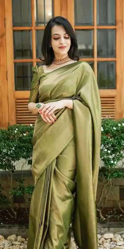 KP 4074 Mehndi Color Lichi Silk Jacquard Work On All Over Saree Casual, Wedding, Festive, Events . Expected Delivery  4-6 Working Days @1399/- only                                                                                                                                           | Bollywood Sarees, Creative Sarees, Designer Sarees, Embroidered Sarees, Ethnic Saree, Modern Digital sarees, Party Wear Sarees, Sarees