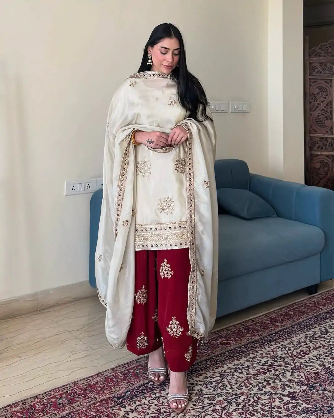 VLM 265 White Color Chinon Silk With Embroidery Work Salwar Suit Casual, Wedding, Party, Festive, Events Etc.4-6 Working Days@ 2049/-only | Jump Suits, Casual Suits, Creative suits, Designer Suits, Palazzo Suits, Party Wear Suits, Patiala Suits, Salwar suit, Straight Suits