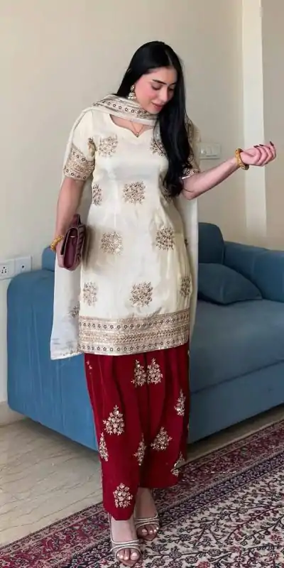 VLM 265 White Color Chinon Silk With Embroidery Work Salwar Suit Casual, Wedding, Party, Festive, Events Etc.4-6 Working Days@ 2049/-only | Jump Suits, Casual Suits, Creative suits, Designer Suits, Palazzo Suits, Party Wear Suits, Patiala Suits, Salwar suit, Straight Suits