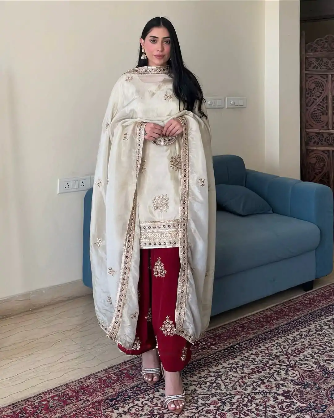 VLM 265 White Color Chinon Silk With Embroidery Work Salwar Suit Casual, Wedding, Party, Festive, Events Etc.4-6 Working Days@ 2049/-only | Jump Suits, Casual Suits, Creative suits, Designer Suits, Palazzo Suits, Party Wear Suits, Patiala Suits, Salwar suit, Straight Suits