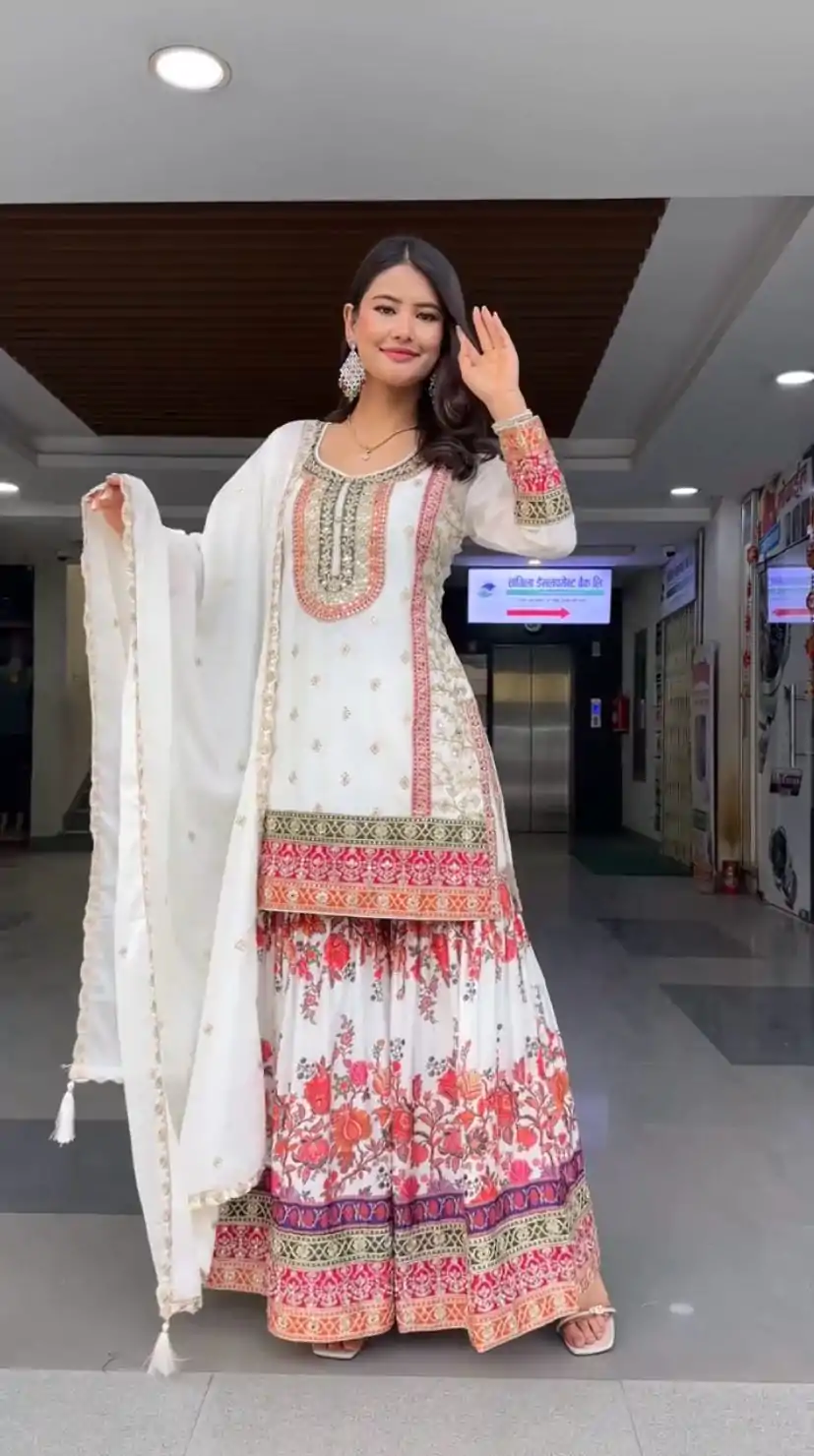KF 1680 White Color Georgette Sequences Work Salwar Suit Casual, Wedding, Festive, Events . Expected Delivery  4-6 Working Days @2199/- only      | Jump Suits, Casual Suits, Creative suits, Designer Suits, Palazzo Suits, Party Wear Suits, Patiala Suits, Salwar suit, Straight Suits
