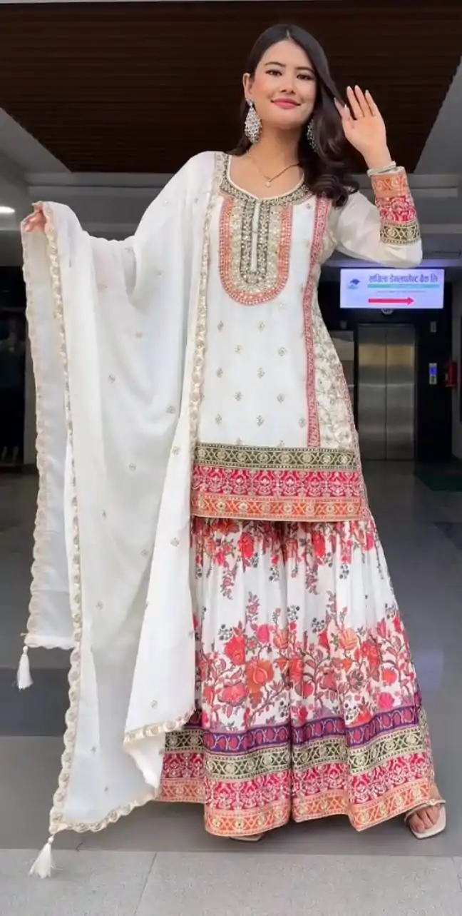 KF 1680 White Color Georgette Sequences Work Salwar Suit Casual, Wedding, Festive, Events . Expected Delivery  4-6 Working Days @2199/- only      | Jump Suits, Casual Suits, Creative suits, Designer Suits, Palazzo Suits, Party Wear Suits, Patiala Suits, Salwar suit, Straight Suits
