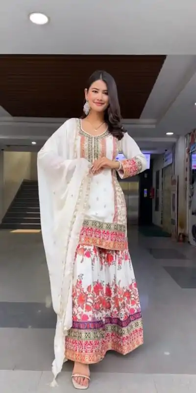 KF 1680 White Color Georgette Sequences Work Salwar Suit Casual, Wedding, Festive, Events . Expected Delivery  4-6 Working Days @2199/- only      | Jump Suits, Casual Suits, Creative suits, Designer Suits, Palazzo Suits, Party Wear Suits, Patiala Suits, Salwar suit, Straight Suits