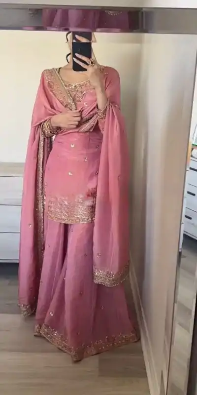 ZF 408 Peach Color Chinon Silk Sequence Work Salwar Suit Casual, Wedding, Festive, Events . Expected Delivery  4-6 Working Days @2049/- only      | Jump Suits, Casual Suits, Creative suits, Designer Suits, Palazzo Suits, Party Wear Suits, Patiala Suits, Salwar suit, Straight Suits