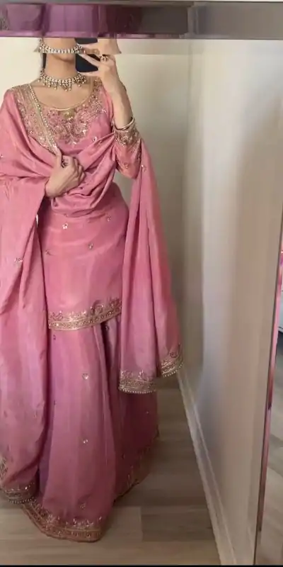 ZF 408 Peach Color Chinon Silk Sequence Work Salwar Suit Casual, Wedding, Festive, Events . Expected Delivery  4-6 Working Days @2049/- only      | Jump Suits, Casual Suits, Creative suits, Designer Suits, Palazzo Suits, Party Wear Suits, Patiala Suits, Salwar suit, Straight Suits