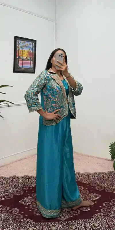 ST 1096 Blue Color Chinon Embroidery Work With Moti Lace Salwar Suit Casual, Wedding, Festive, Events . Expected Delivery  4-6 Working Days @1999/- only      | Jump Suits, Casual Suits, Creative suits, Designer Suits, Palazzo Suits, Party Wear Suits, Patiala Suits, Salwar suit, Straight Suits