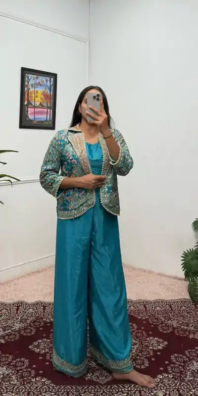 ST 1096 Blue Color Chinon Embroidery Work With Moti Lace Salwar Suit Casual, Wedding, Festive, Events . Expected Delivery  4-6 Working Days @1999/- only      | Jump Suits, Casual Suits, Creative suits, Designer Suits, Palazzo Suits, Party Wear Suits, Patiala Suits, Salwar suit, Straight Suits