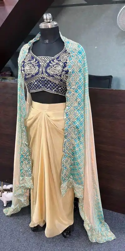 BD 1747 Blue Color Chinon Silk Embroidery Sequins Work Dhoti Suit Casual, Wedding, Party, Festive, Events Etc.4-6 Working Days@ 1999/-only | Jump Suits, Casual Suits, Creative suits, Designer Suits, Palazzo Suits, Party Wear Suits, Patiala Suits, Salwar suit, Straight Suits