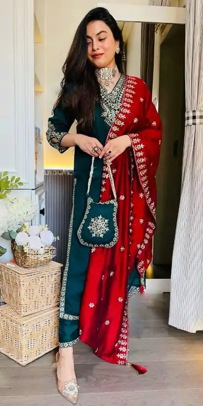 SRK 5249 Peacock Blue Color Chinon Embroidery Work Salwar Suit Casual, Wedding, Festive, Events . Expected Delivery  4-6 Working Days @2049/- only      | Jump Suits, Casual Suits, Creative suits, Designer Suits, Palazzo Suits, Party Wear Suits, Patiala Suits, Salwar suit, Straight Suits