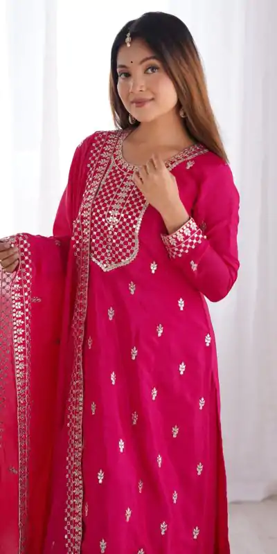 KB 282 Pink Color Chinon Silk Embroidery Jari Work Salwar Suit Casual, Wedding, Festive, Events . Expected Delivery  4-6 Working Days @1949/- only      | Jump Suits, Casual Suits, Creative suits, Designer Suits, Palazzo Suits, Party Wear Suits, Patiala Suits, Salwar suit, Straight Suits