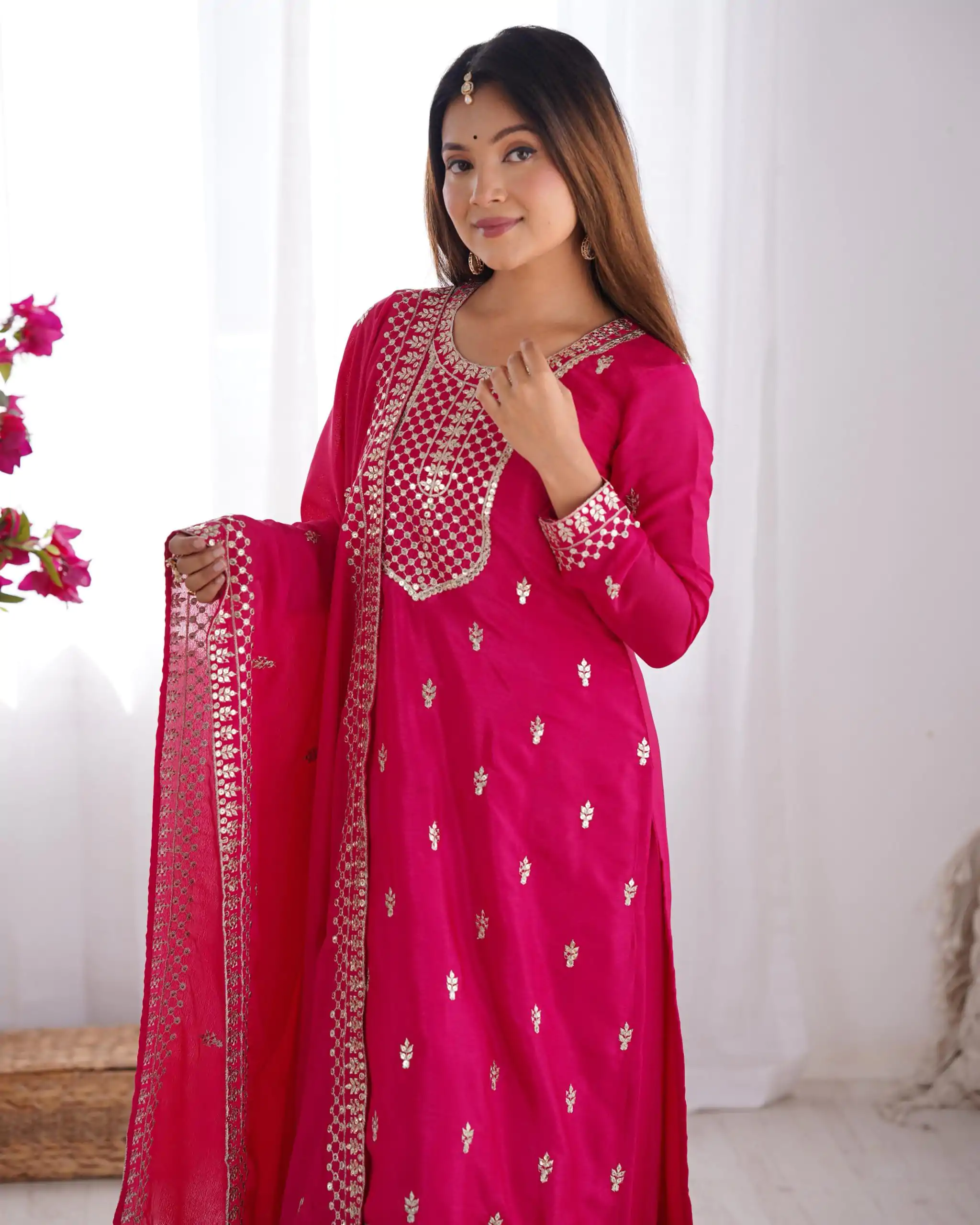 KB 282 Pink Color Chinon Silk Embroidery Jari Work Salwar Suit Casual, Wedding, Festive, Events . Expected Delivery  4-6 Working Days @1949/- only      | Jump Suits, Casual Suits, Creative suits, Designer Suits, Palazzo Suits, Party Wear Suits, Patiala Suits, Salwar suit, Straight Suits