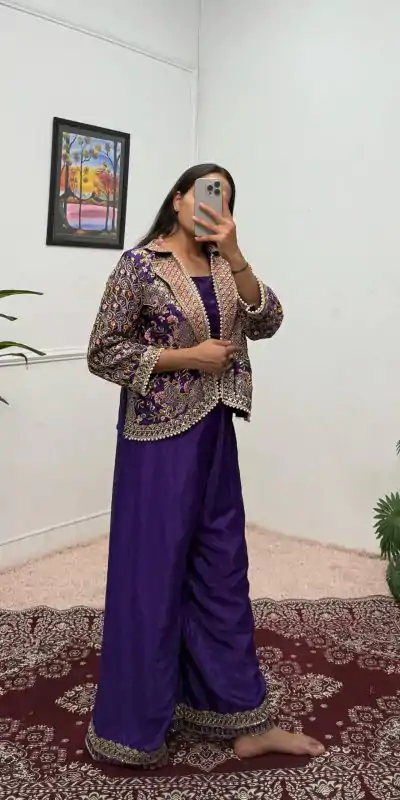ST 1096 Purple Color Chinon Embroidery Work With Moti Lace Salwar Suit Casual, Wedding, Festive, Events . Expected Delivery  4-6 Working Days @1999/- only      | Jump Suits, Casual Suits, Creative suits, Designer Suits, Palazzo Suits, Party Wear Suits, Patiala Suits, Salwar suit, Straight Suits