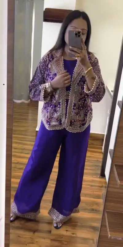 ST 1096 Purple Color Chinon Embroidery Work With Moti Lace Salwar Suit Casual, Wedding, Festive, Events . Expected Delivery  4-6 Working Days @1999/- only      | Jump Suits, Casual Suits, Creative suits, Designer Suits, Palazzo Suits, Party Wear Suits, Patiala Suits, Salwar suit, Straight Suits