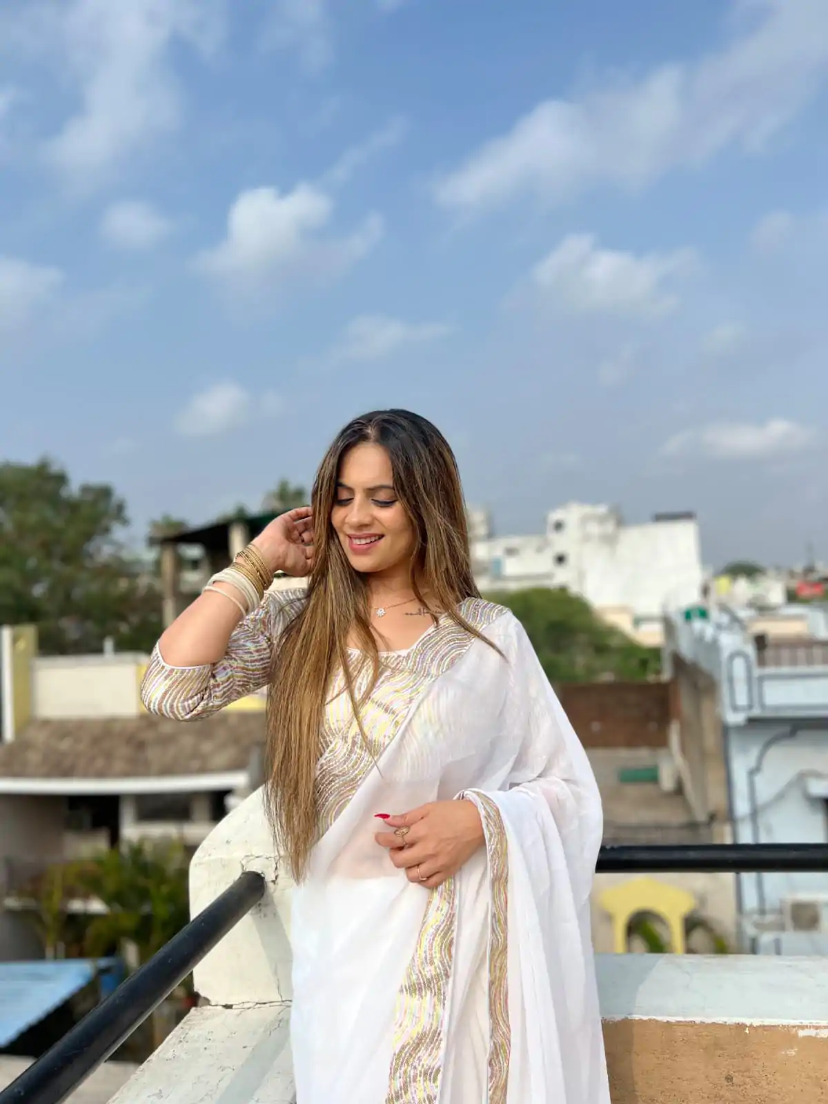 JR 579 White Color Georgette Sequence Work Lace Saree Casual, Wedding, Festive, Events . Expected Delivery  4-6 Working Days @1599/- only                                                                                                                                             | Bollywood Sarees, Creative Sarees, Designer Sarees, Embroidered Sarees, Ethnic Saree, Modern Digital sarees, Party Wear Sarees, Sarees