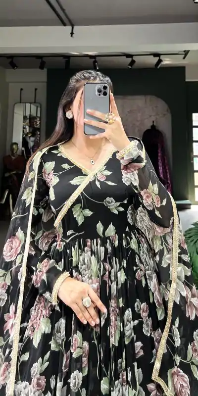 YNF 5103 Black Color Marble Floral Print Lace Touch Up Gown Casual, Wedding, Party, Festive, Events Etc. Expected Delivery 4-6 Working Days @1799/- | Bollywood Gowns, Creative Gowns, Designer Gowns, Embroidered Gowns, Gowns, Party Wear Gowns