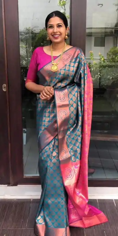 KP 4065 Blue Color Soft Litchi Silk jacquard Work On All Over Saree Casual, Wedding, Festive, Events . Expected Delivery  4-6 Working Days @1299/- only                                                                                                                                             | Bollywood Sarees, Creative Sarees, Designer Sarees, Embroidered Sarees, Ethnic Saree, Modern Digital sarees, Party Wear Sarees, Sarees