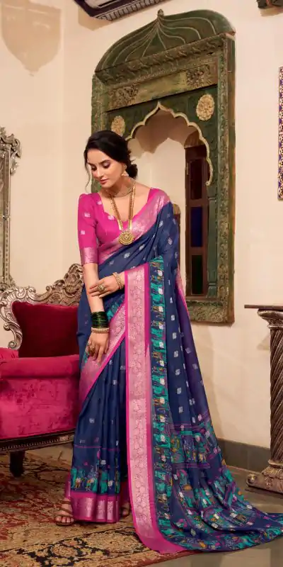 YNF 7031 Navy Blue Color Poly Cotton Kalamkari Print Saree Casual, Wedding, Festive, Events . Expected Delivery  4-6 Working Days @1699/- only                                                                                                                                           | Bollywood Sarees, Creative Sarees, Designer Sarees, Embroidered Sarees, Ethnic Saree, Modern Digital sarees, Party Wear Sarees, Sarees