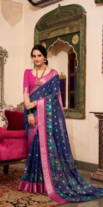 YNF 7031 Navy Blue Color Poly Cotton Kalamkari Print Saree Casual, Wedding, Festive, Events . Expected Delivery  4-6 Working Days @1699/- only                                                                                                                                           | Bollywood Sarees, Creative Sarees, Designer Sarees, Embroidered Sarees, Ethnic Saree, Modern Digital sarees, Party Wear Sarees, Sarees