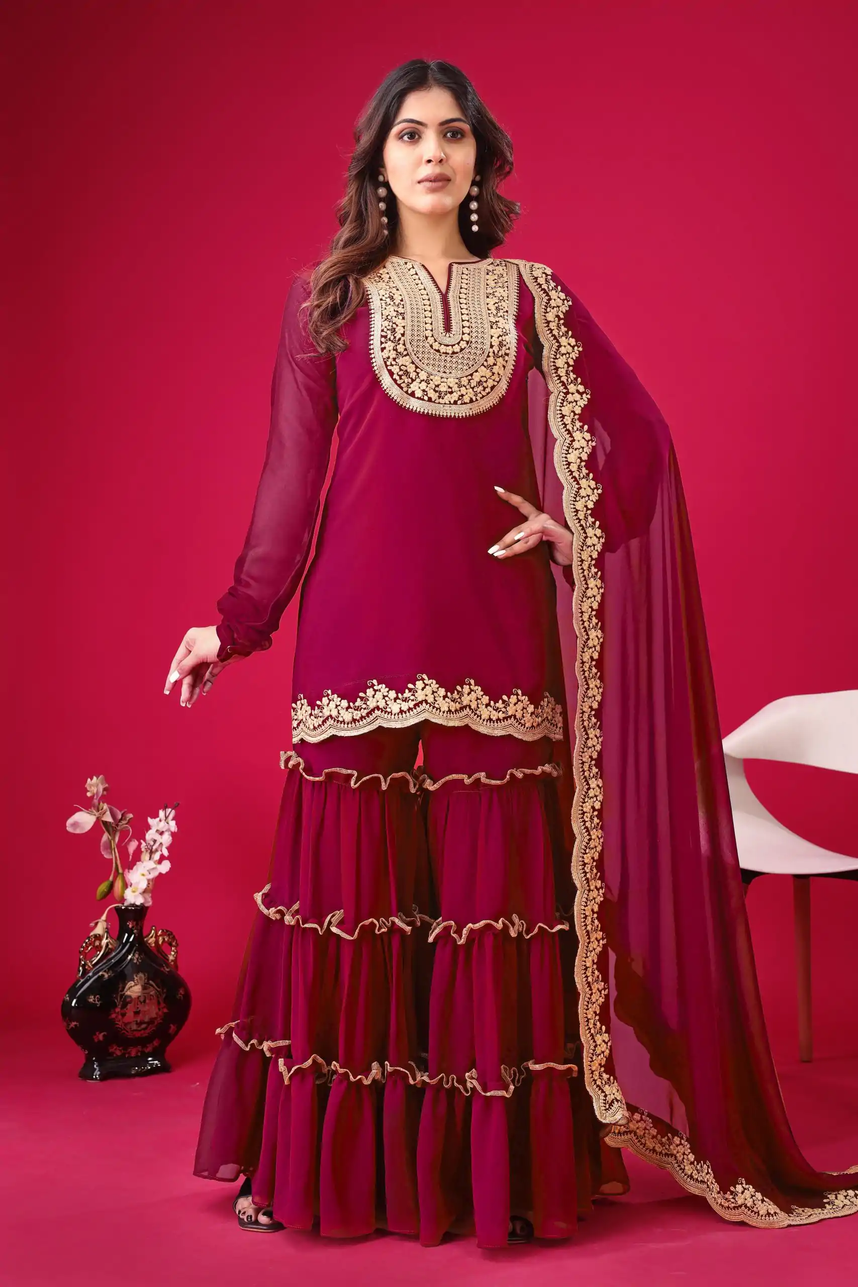SRK 5236 Red Color Faux Georgette Embroidery Sequence Work Salwar Suit , Wedding, Party, Festive, Events Etc.4-6 Working Days@ 2099/-only | Jump Suits, Casual Suits, Creative suits, Designer Suits, Palazzo Suits, Party Wear Suits, Patiala Suits, Salwar suit, Straight Suits