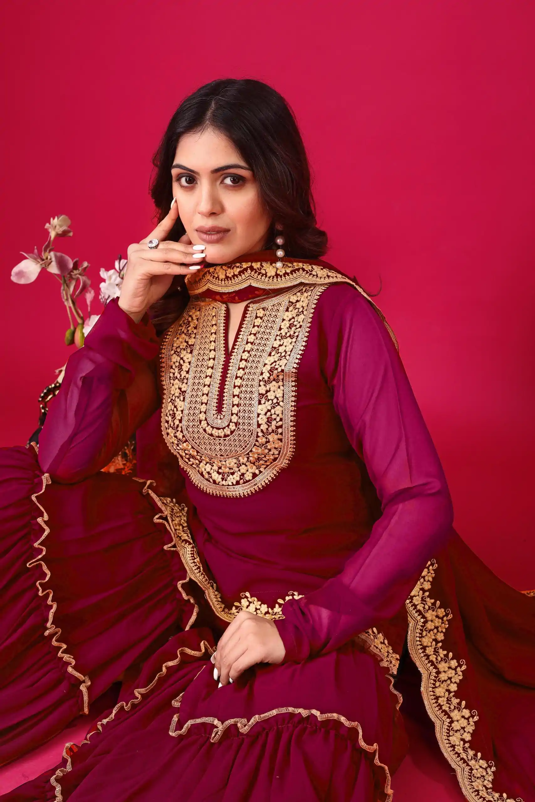 SRK 5236 Red Color Faux Georgette Embroidery Sequence Work Salwar Suit , Wedding, Party, Festive, Events Etc.4-6 Working Days@ 2099/-only | Jump Suits, Casual Suits, Creative suits, Designer Suits, Palazzo Suits, Party Wear Suits, Patiala Suits, Salwar suit, Straight Suits