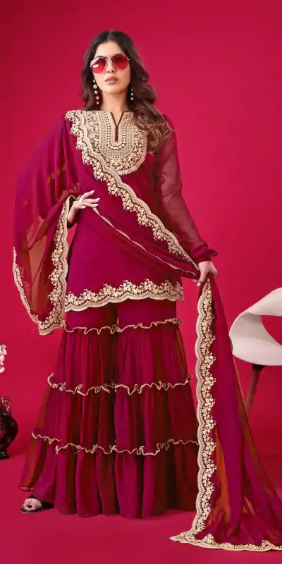 SRK 5236 Red Color Faux Georgette Embroidery Sequence Work Salwar Suit , Wedding, Party, Festive, Events Etc.4-6 Working Days@ 2099/-only | Jump Suits, Casual Suits, Creative suits, Designer Suits, Palazzo Suits, Party Wear Suits, Patiala Suits, Salwar suit, Straight Suits