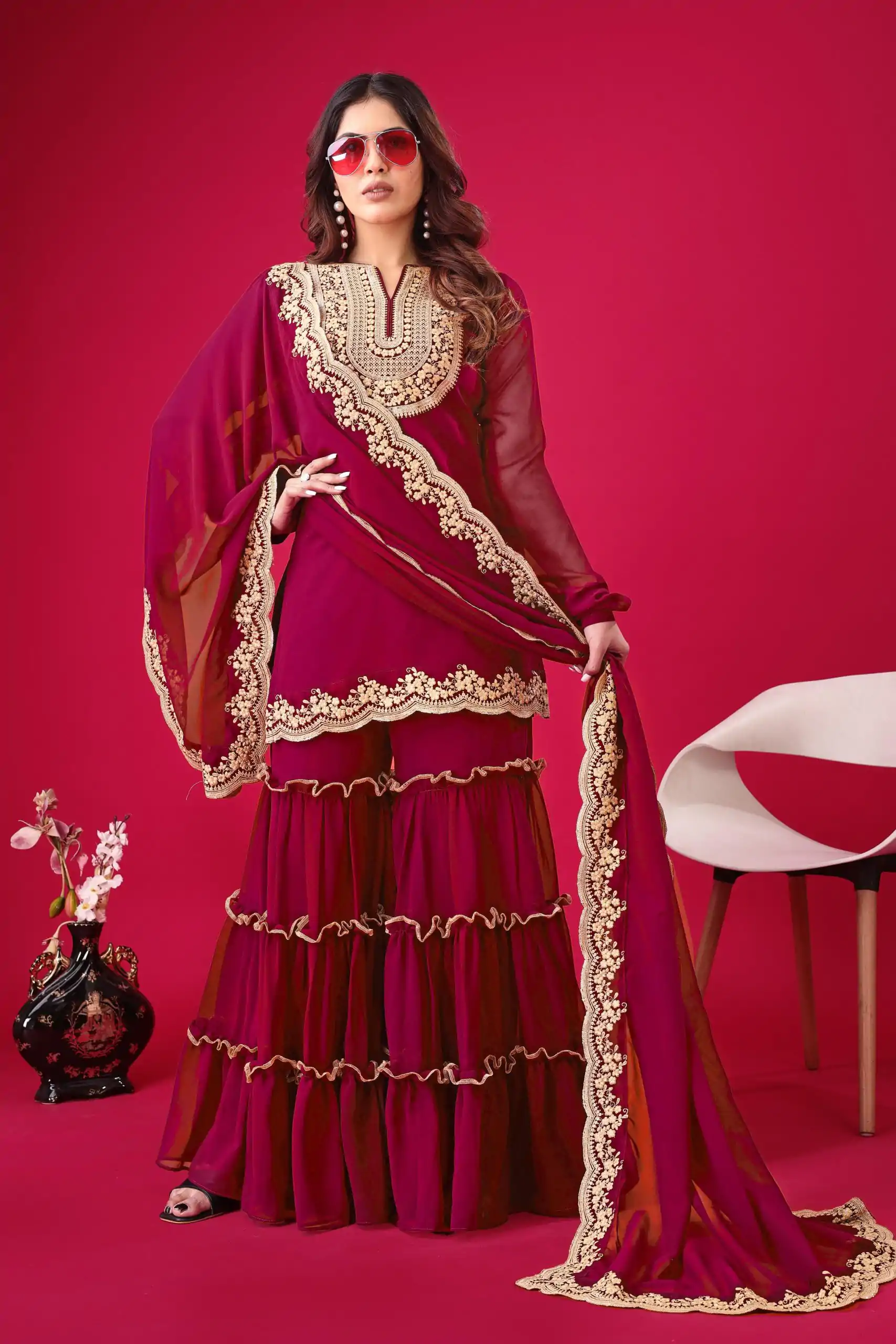 SRK 5236 Red Color Faux Georgette Embroidery Sequence Work Salwar Suit , Wedding, Party, Festive, Events Etc.4-6 Working Days@ 2099/-only | Jump Suits, Casual Suits, Creative suits, Designer Suits, Palazzo Suits, Party Wear Suits, Patiala Suits, Salwar suit, Straight Suits