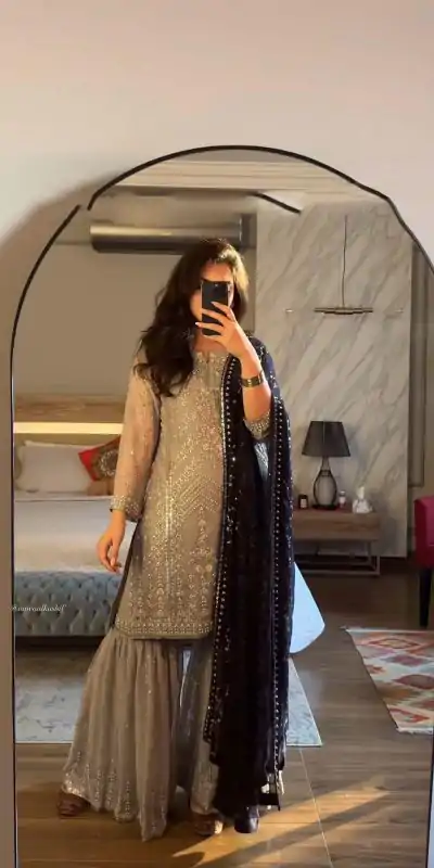 SRK 5246 Grey Color Faux Georgette Embroidery Sequence Beads Work Salwar Suit Casual, Wedding, Party, Festive, Events Etc.4-6 Working Days@ 2099/-only | Jump Suits, Casual Suits, Creative suits, Designer Suits, Palazzo Suits, Party Wear Suits, Patiala Suits, Salwar suit, Straight Suits