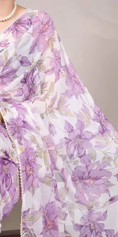 YNF 7006 Purple Color Weightless Marble Floral Print Pearl Lace Border Saree , Wedding, Festive, Events . Expected Delivery  4-6 Working Days @1599/- only                                                                                                                                             | Bollywood Sarees, Creative Sarees, Designer Sarees, Embroidered Sarees, Ethnic Saree, Modern Digital sarees, Party Wear Sarees, Sarees