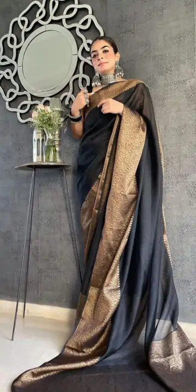 KP 3042 Black Color Soft Litchi Silk Jacquard Work Saree Casual, Wedding, Festive, Events . Expected Delivery  4-6 Working Days @1349/- only                                                                                                                                           | Bollywood Sarees, Creative Sarees, Designer Sarees, Embroidered Sarees, Ethnic Saree, Modern Digital sarees, Party Wear Sarees, Sarees