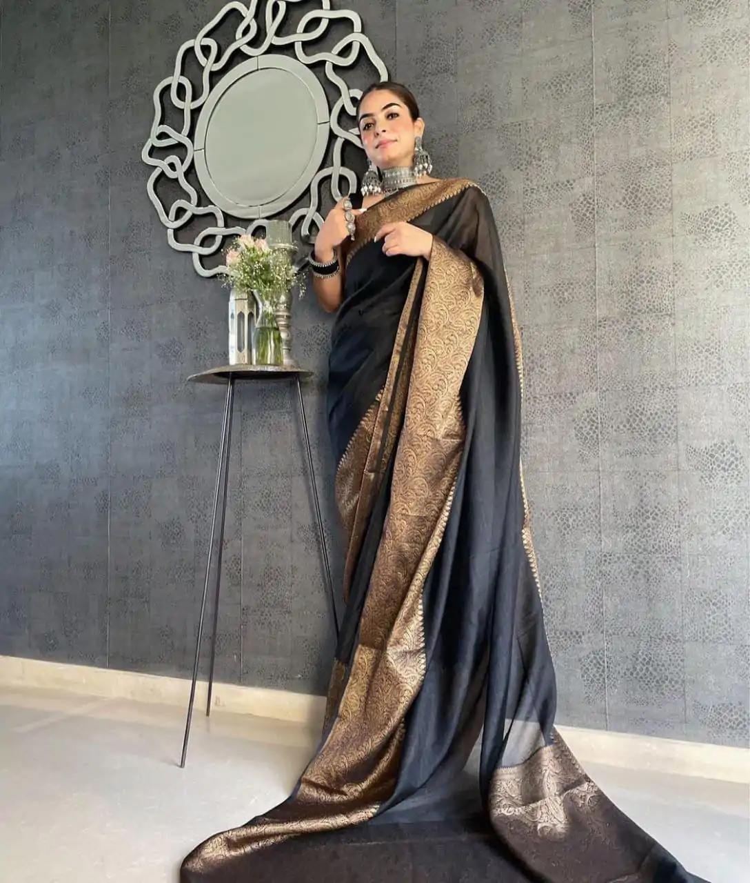 KP 3042 Black Color Soft Litchi Silk Jacquard Work Saree Casual, Wedding, Festive, Events . Expected Delivery  4-6 Working Days @1349/- only                                                                                                                                           | Bollywood Sarees, Creative Sarees, Designer Sarees, Embroidered Sarees, Ethnic Saree, Modern Digital sarees, Party Wear Sarees, Sarees